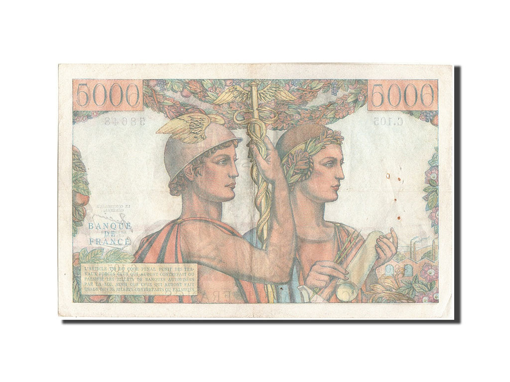France, 5000 Francs, 5 000 F 1949-1957 ''Terre et Mer'', 1952, KM #131c,...