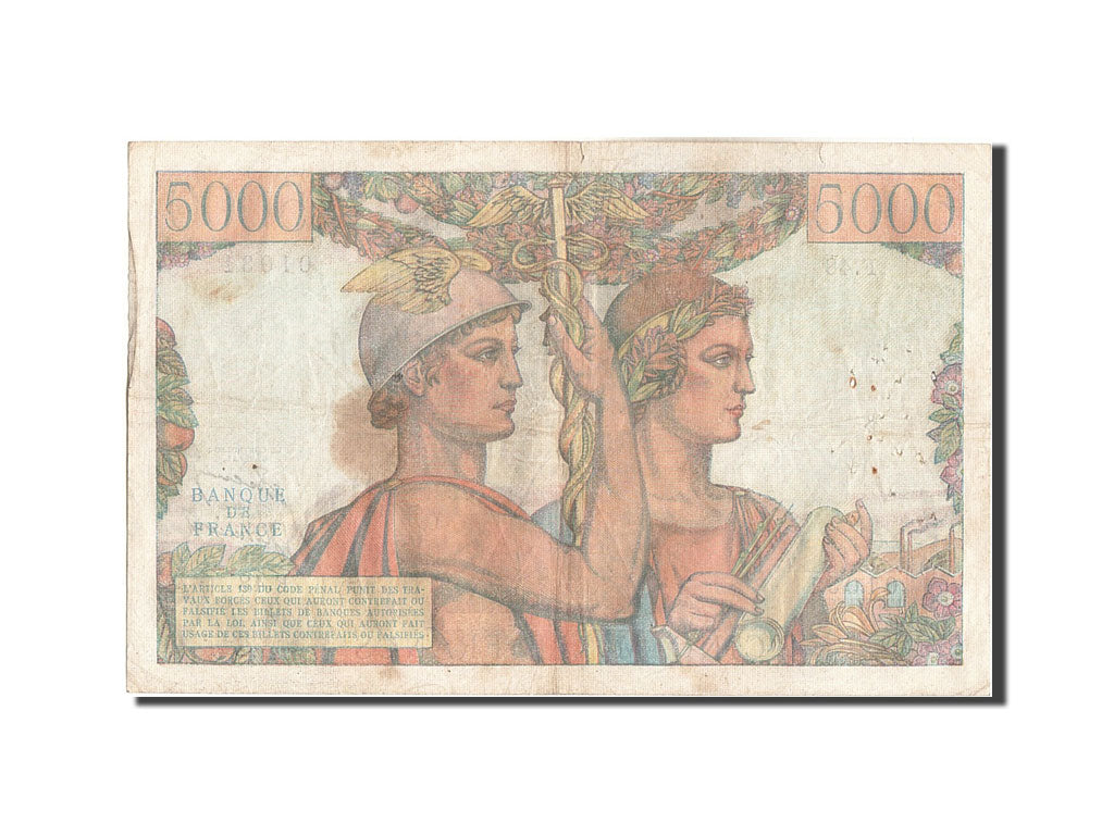 France, 5000 Francs, 5 000 F 1949-1957 ''Terre et Mer'', 1951, KM #131b,...