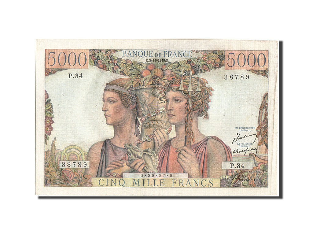 France, 5000 Francs, 5 000 F 1949-1957 ''Terre et Mer'', 1949, KM #131a,...