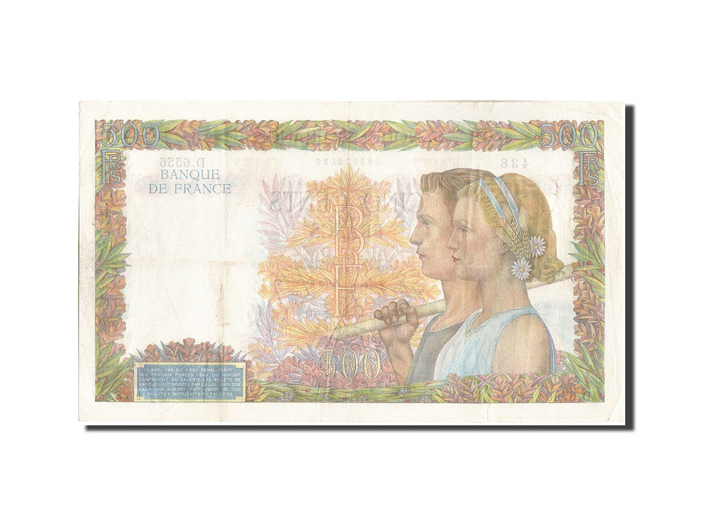 Geldschein, Frankreich, 500 Francs, 500 F 1940-1944 ''La Paix'', 1942