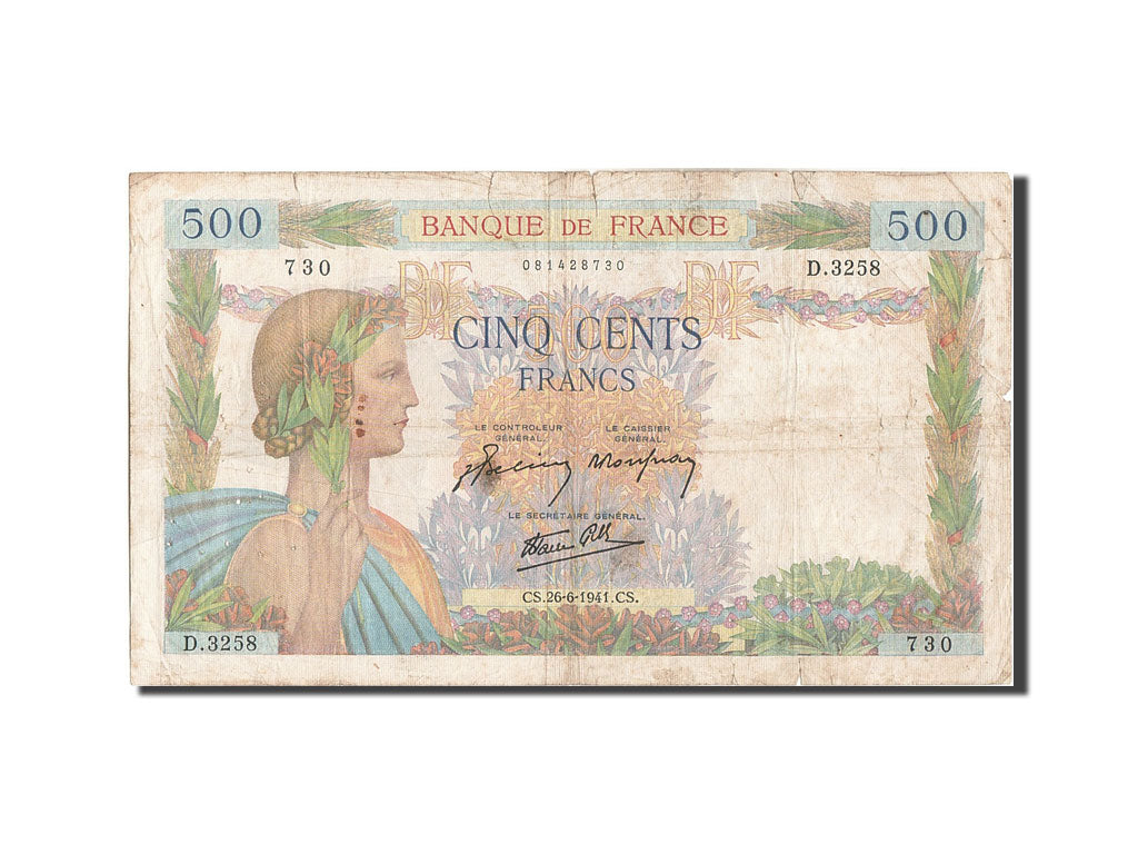 Francia, 500 Francs, 500 F 1940-1944 ''La Paix'', 1941, KM:95b, 1941-06-26, M...