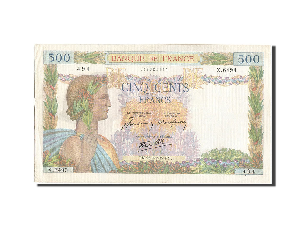 France, 500 Francs, 500 F 1940-1944 ''La Paix'', 1940, KM #95b, 1942-07-23,...