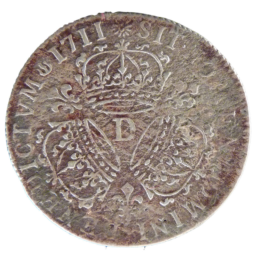 FRANCE, 1/4 Écu aux 3 couronnes, 1/4 Ecu, 1711, Lyons, VF(30-35), Silver, ...