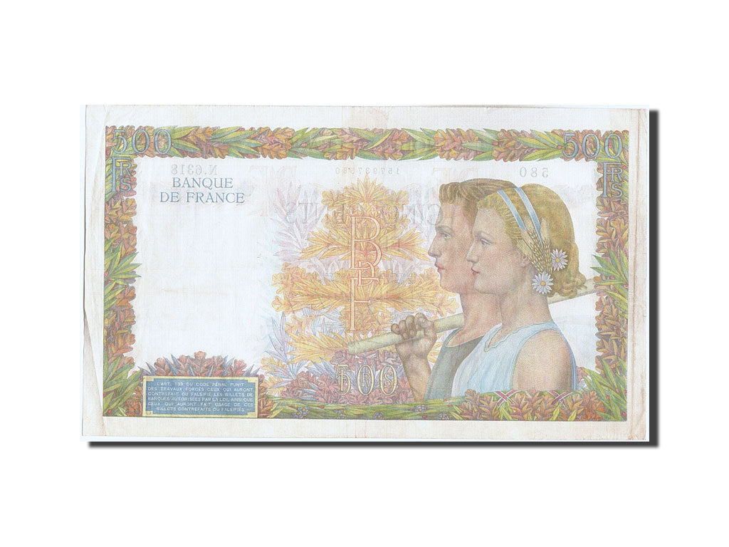 Francia, 500 Francs, 500 F 1940-1944 ''La Paix'', 1942, KM:95b, 1942-07-16, B...