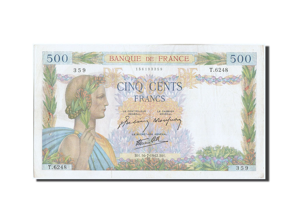 France, 500 Francs, 500 F 1940-1944 ''La Paix'', 1942, KM #95b, 1942-07-16,...