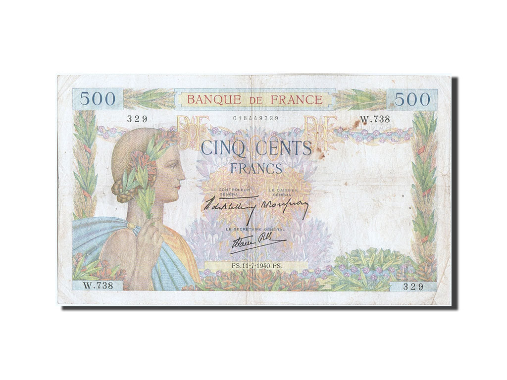 Francia, 500 Francs, 500 F 1940-1944 ''La Paix'', 1940, KM:95a, 1940-07-11, M...
