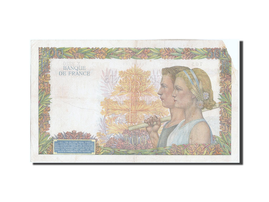 France, 500 Francs, 500 F 1940-1944 ''La Paix'', 1941, KM #95b, 1941-02-06,...