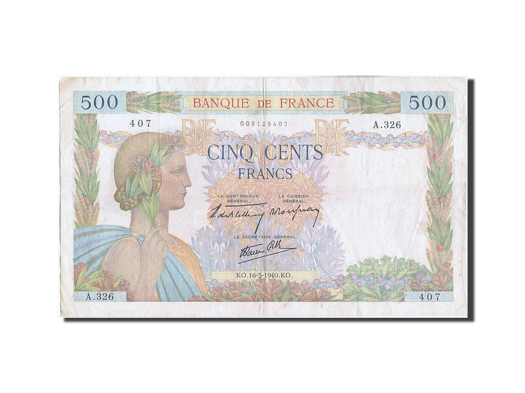 Banconote, Francia, 500 Francs, 500 F 1940-1944 ''La Paix'', 1940, 1940-05-16