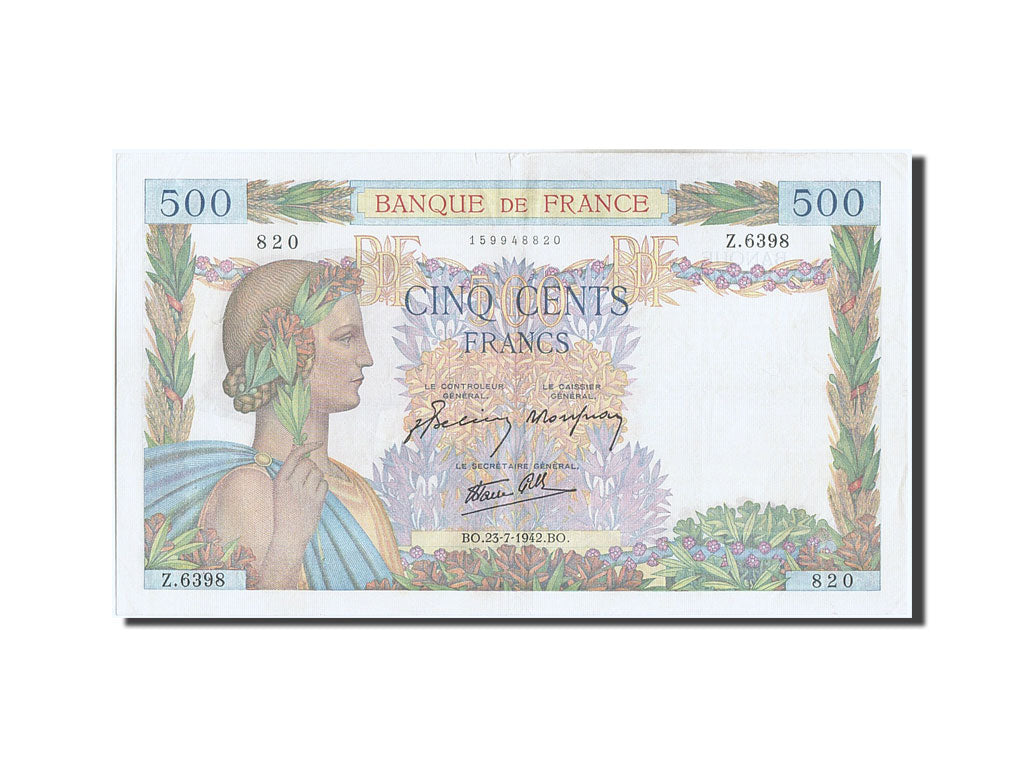 France, 500 Francs, 500 F 1940-1944 ''La Paix'', 1942, KM #95b, 1942-07-23,...