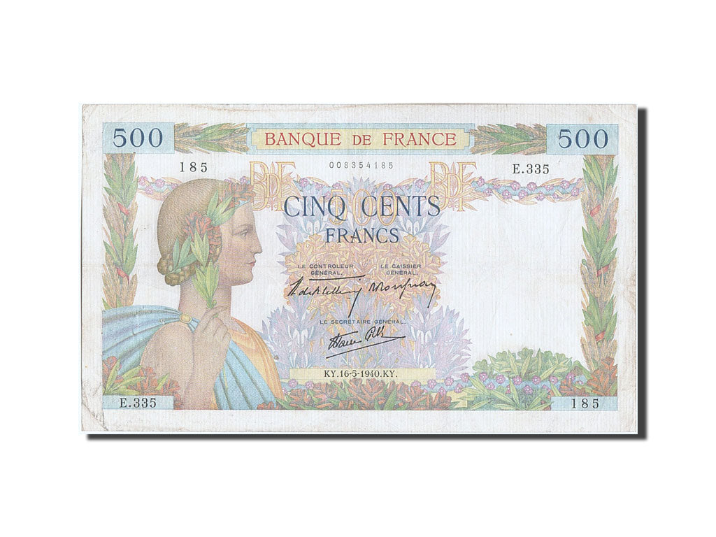 Banknote, France, 500 Francs, 500 F 1940-1944 ''La Paix'', 1940, 1940-05-16