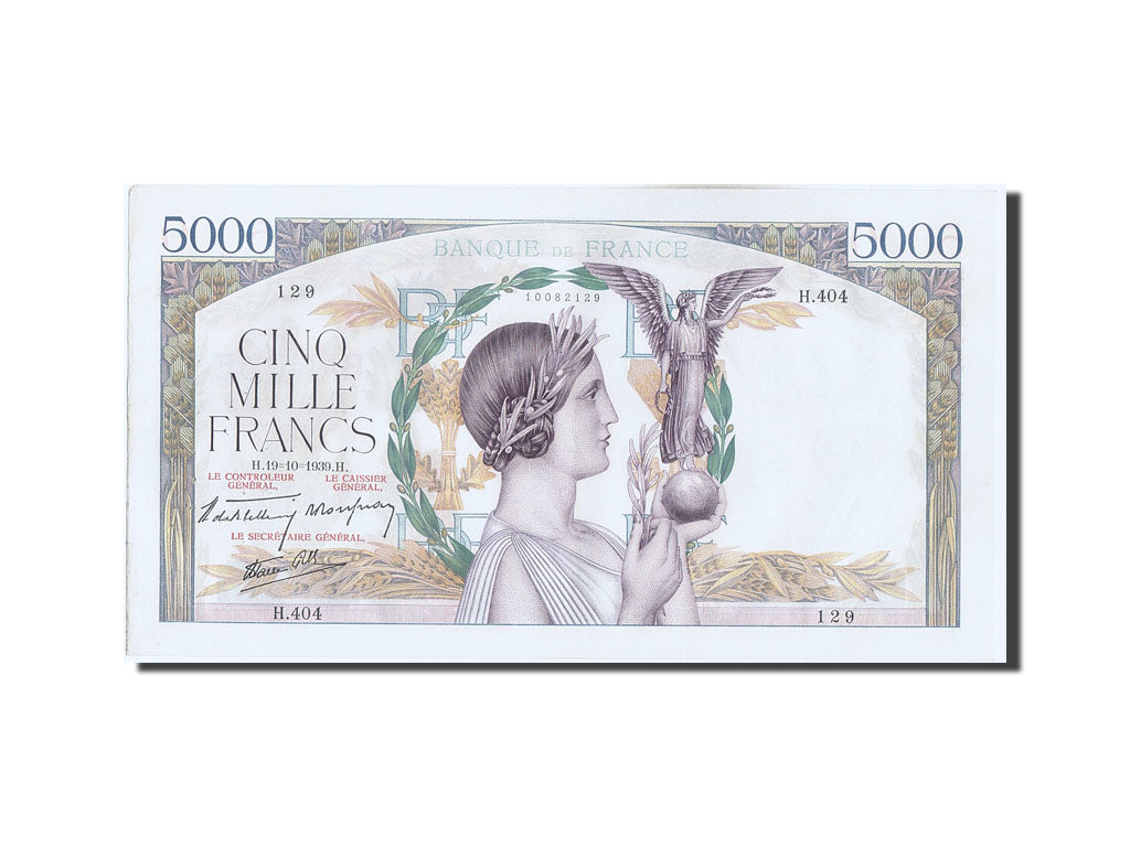 Banknot, Francja, 5000 Francs, Victoire, 1939, 1939-10-19, EF(40-45)