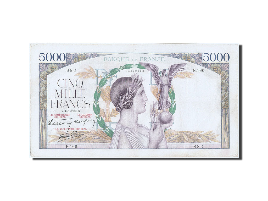 Banknot, Francja, 5000 Francs, Victoire, 1939, 1939-05-04, EF(40-45)