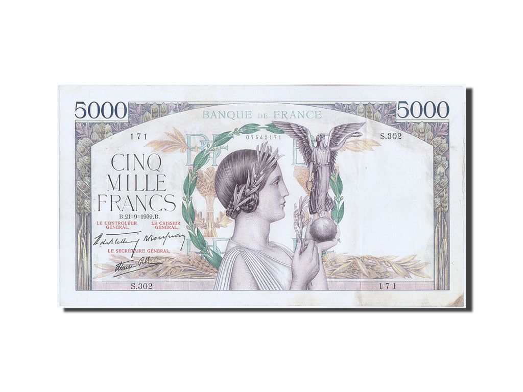 Billet, France, 5000 Francs, 5 000 F 1934-1944 ''Victoire'', 1939, 1939-09-21