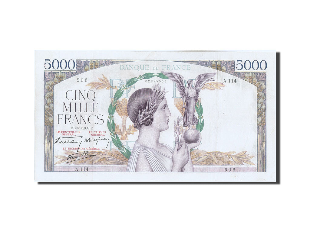 Francia, 5000 Francs, 5 000 F 1934-1944 ''Victoire'', 1939, KM:97a, 1939-03-0...