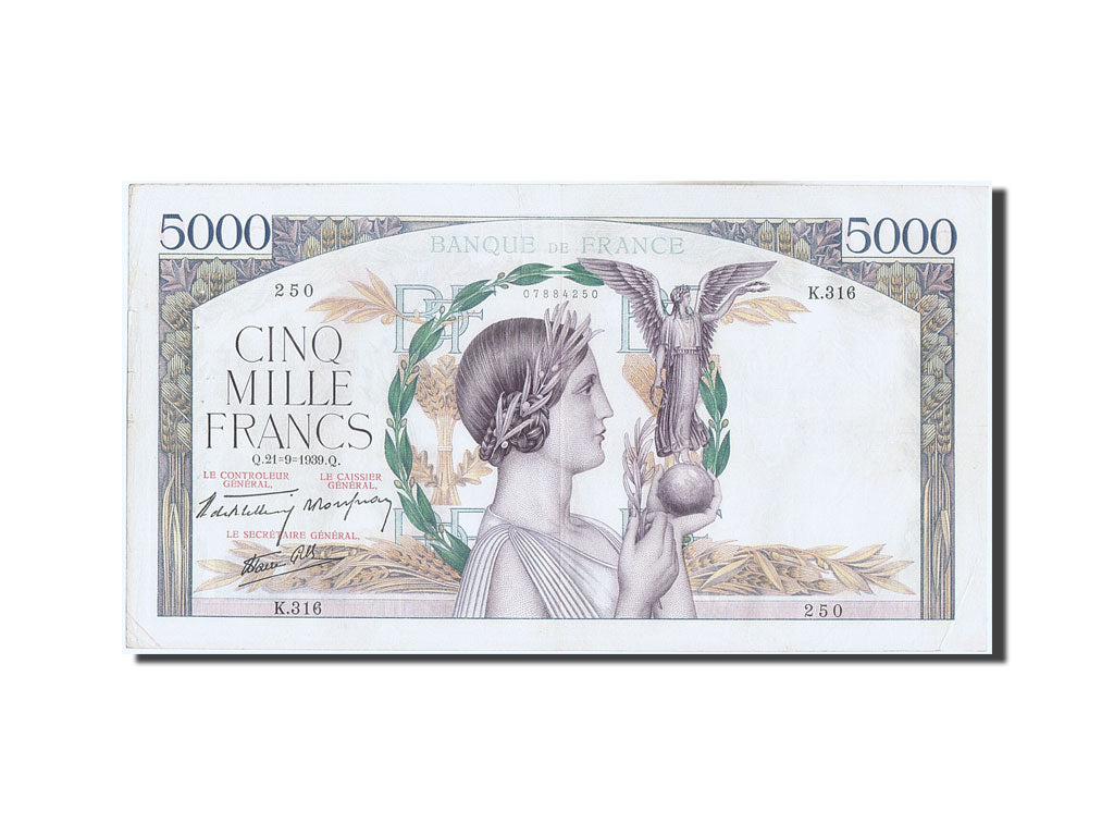 Billet, France, 5000 Francs, 5 000 F 1934-1944 ''Victoire'', 1939, 1939-09-21