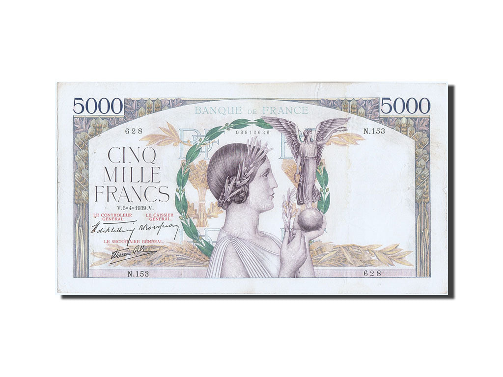 Banknote, France, 5000 Francs, 5 000 F 1934-1944 ''Victoire'', 1939, 1939-04-06