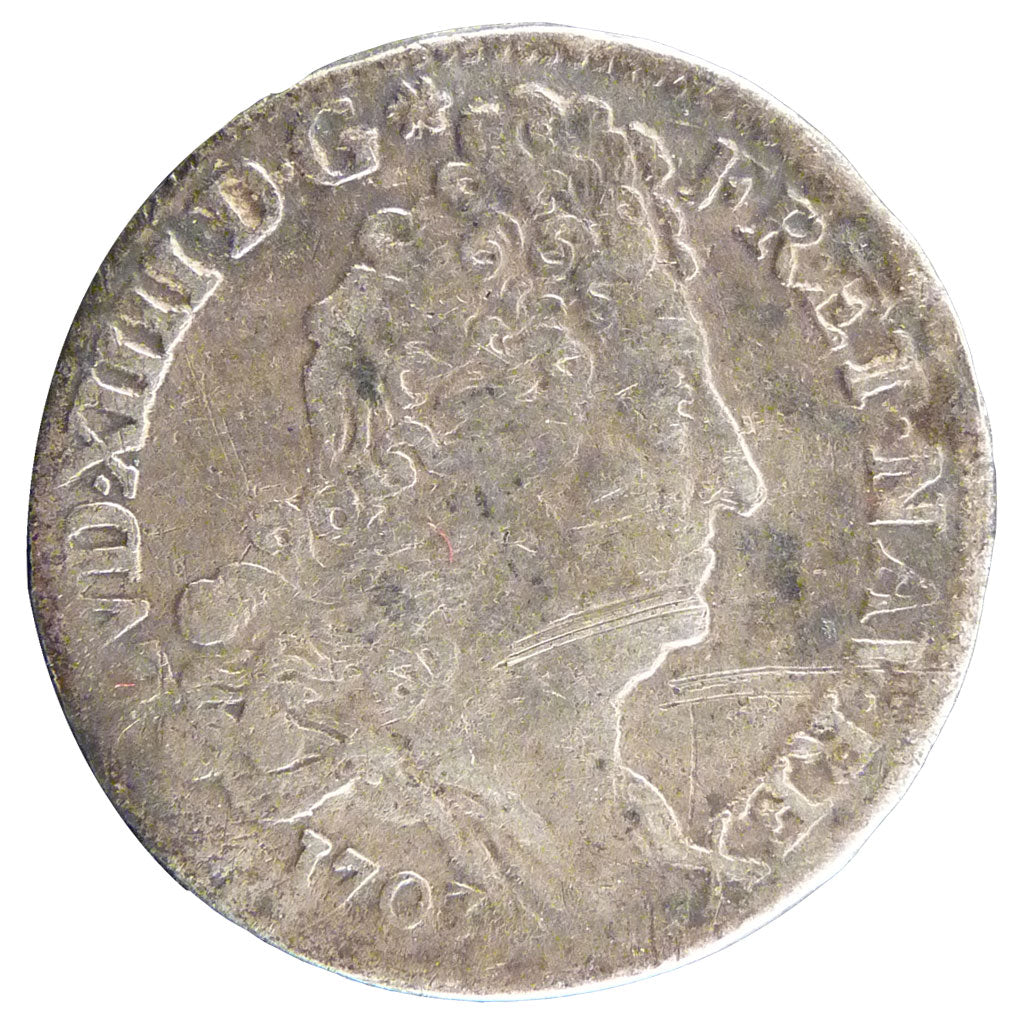 FRANCE, 10 Sols aux insignes, 10 Sols-1/8 Ecu, 1703, Rouen, KM #349.2,...