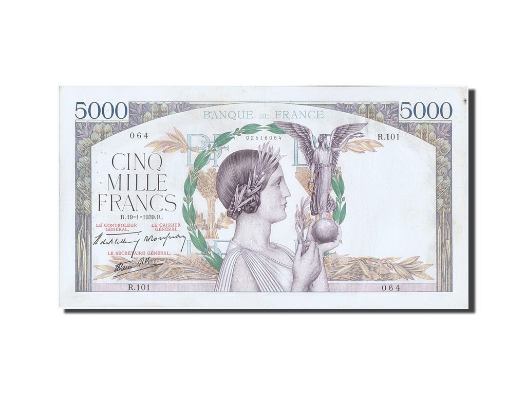 Billet, France, 5000 Francs, 5 000 F 1934-1944 ''Victoire'', 1939, 1939-01-19