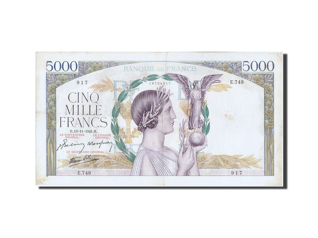France, 5000 Francs, 5 000 F 1934-1944 ''Victoire'', 1941, KM #97c, 1941-11-13,.