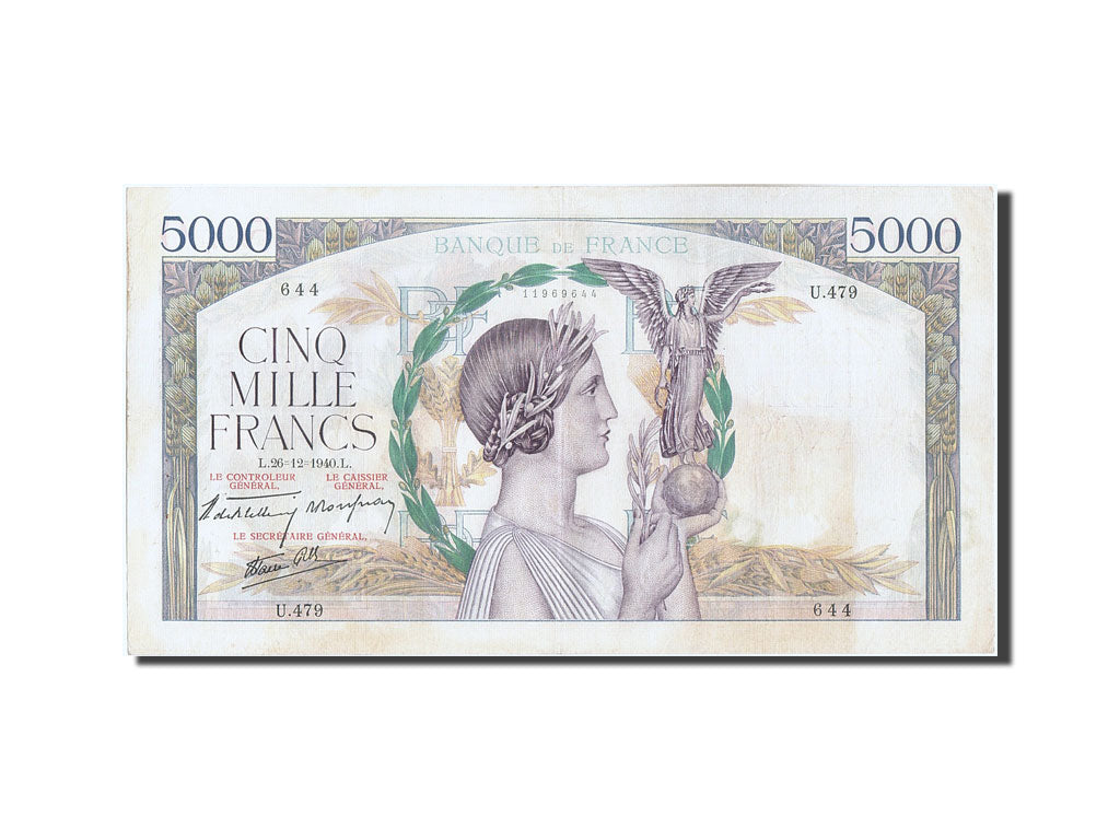 Francia, 5000 Francs, 5 000 F 1934-1944 ''Victoire'', 1940, KM:97a, 1940-12-2...