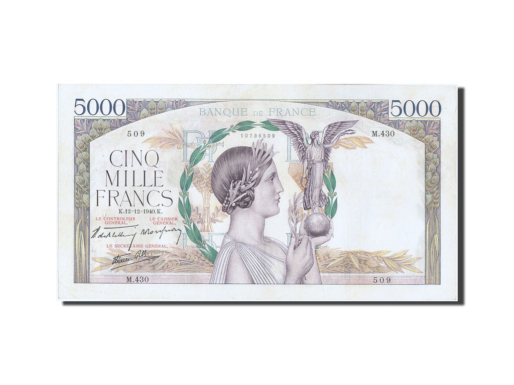 Geldschein, Frankreich, 5000 Francs, 5 000 F 1934-1944 ''Victoire'', 1940
