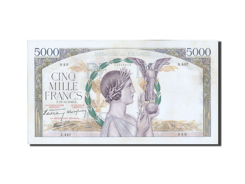 France, 5000 Francs, 5 000 F 1934-1944 ''Victoire'', 1940, KM #97a, 1940-12-12,.