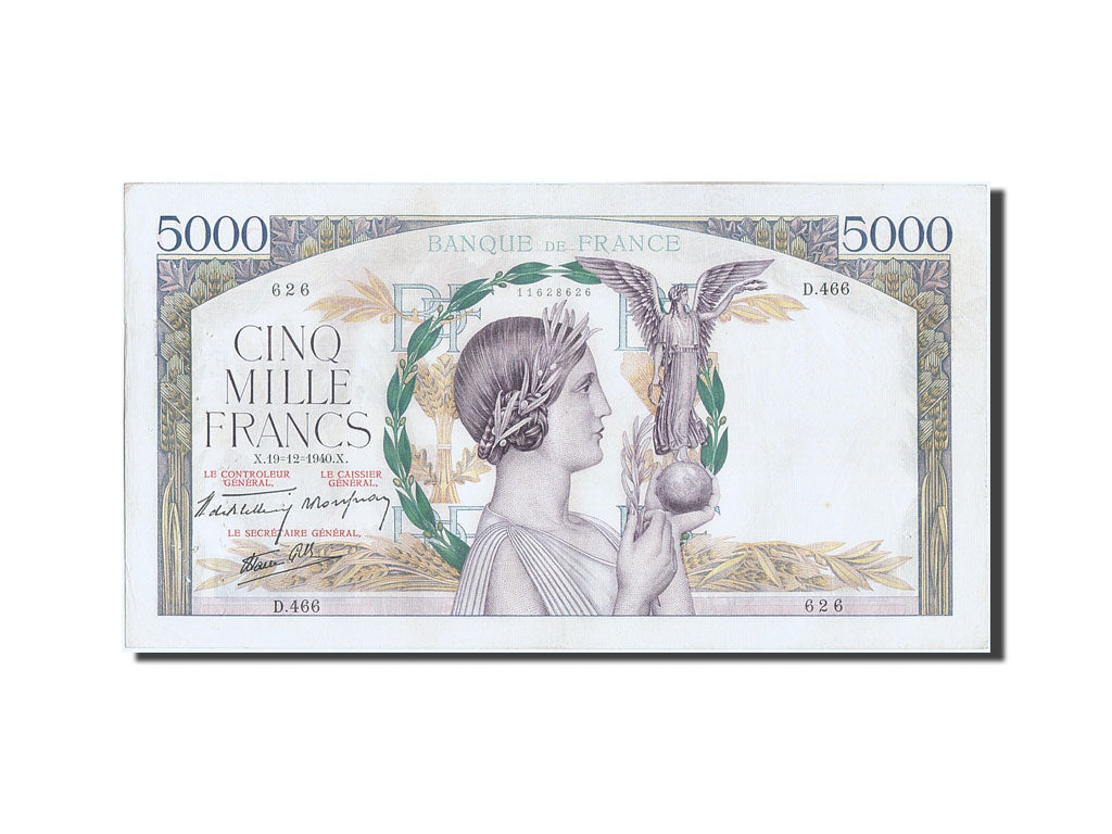 Banknot, Francja, 5000 Francs, Victoire, 1940, 1940-12-19, EF(40-45)