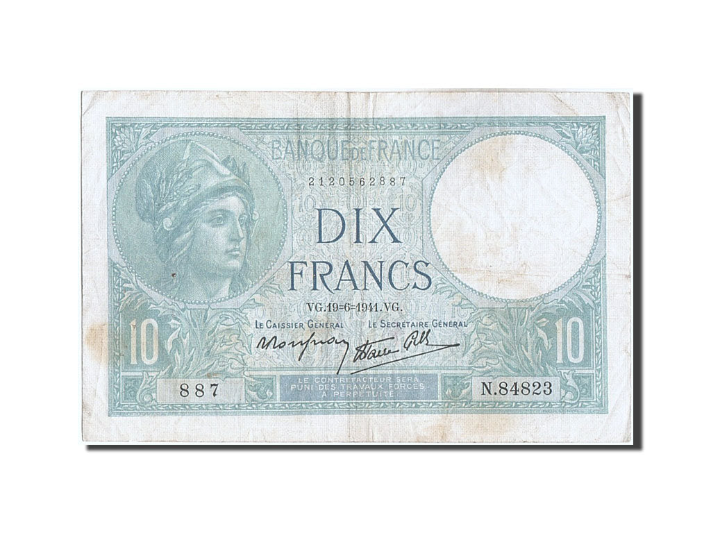 Geldschein, Frankreich, 10 Francs, 10 F 1916-1942 ''Minerve'', 1941, 1941-06-19