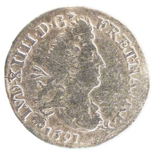 FRANCE, 4 Sols aux 2 L, 4 Sols, 1691, Bourges, VF(30-35), Silver, Gadoury #106,.