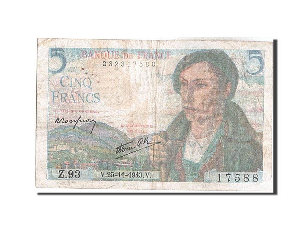 Geldschein, Frankreich, 5 Francs, 5 F 1943-1947 ''Berger'', 1943, 1943-11-25, S