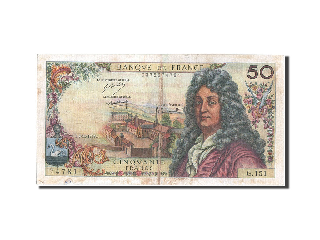 France, 50 Francs, 50 F 1962-1976 ''Racine'', 1969, KM #148c, 1969-11-06,...