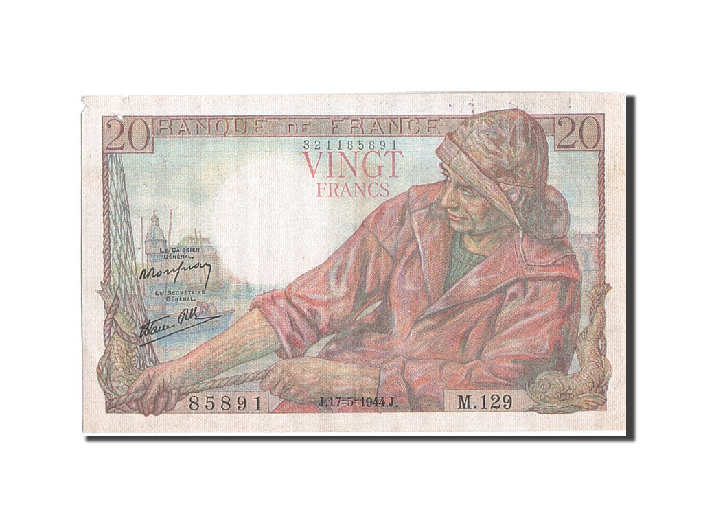France, 20 Francs, 20 F 1942-1950 ''Pêcheur'', 1940, KM #100a, 1944-05-17, E...