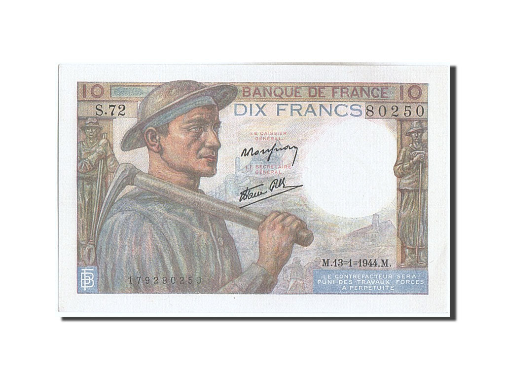 Billet, France, 10 Francs, 10 F 1941-1949 ''Mineur'', 1944, 1944-01-13, SPL