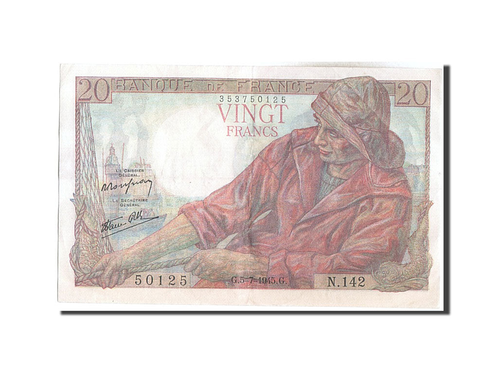 France, 20 Francs, 20 F 1942-1950 ''Pêcheur'', 1945, KM #100b, 1945-07-05, E...