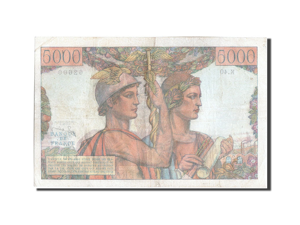 France, 5000 Francs, 5 000 F 1949-1957 ''Terre et Mer'', 1951, KM #131b,...