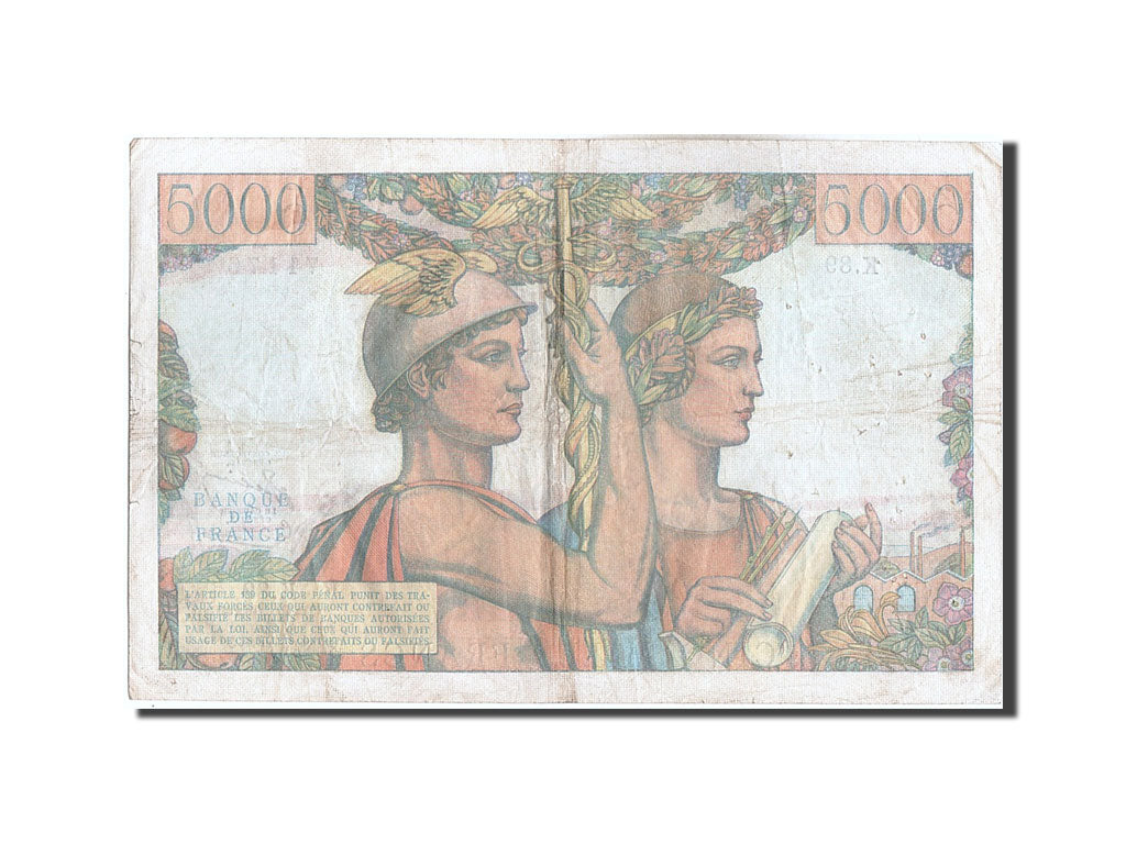 France, 5000 Francs, 5 000 F 1949-1957 ''Terre et Mer'', 1952, KM #131c,...
