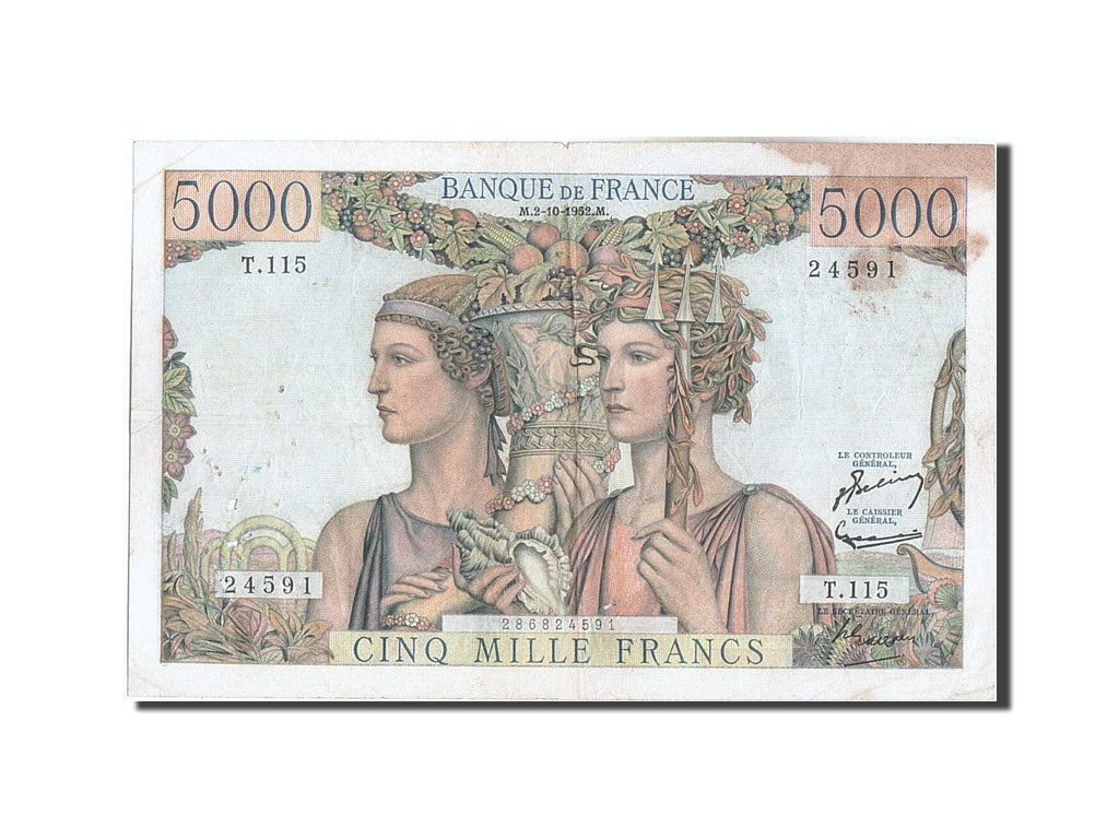 France, 5000 Francs, 5 000 F 1942-1947 ''Empire Français'', 1952, KM #131c, 1...