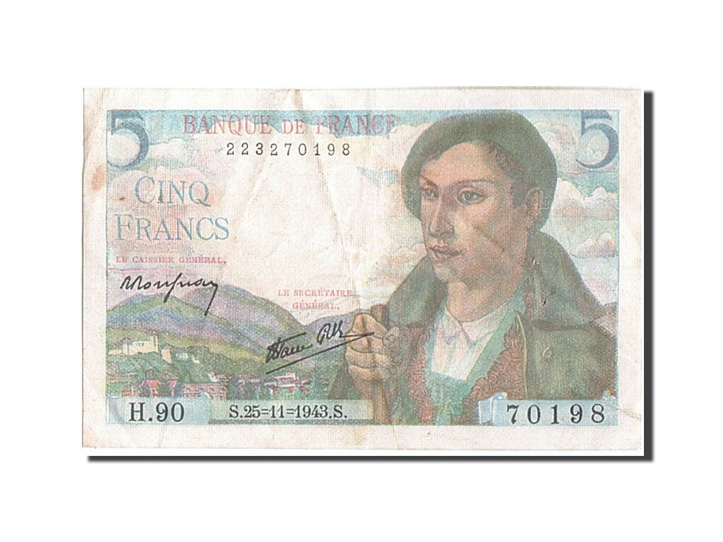 Banknote, France, 5 Francs, 5 F 1943-1947 ''Berger'', 1943, 1943-11-25