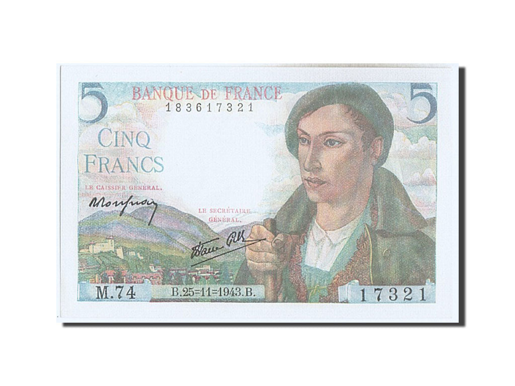 Francia, 5 Francs, 5 F 1943-1947 ''Berger'', 1943, KM:98a, 1943-11-25, SPL, F...