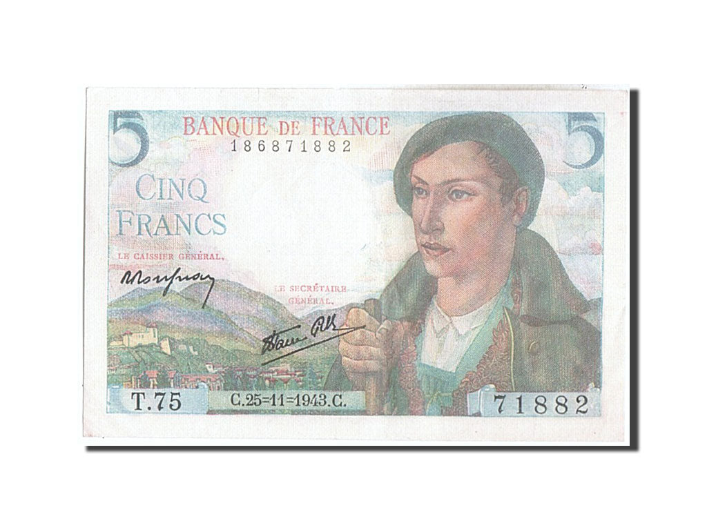 Banknote, France, 5 Francs, 5 F 1943-1947 ''Berger'', 1943, 1943-11-25