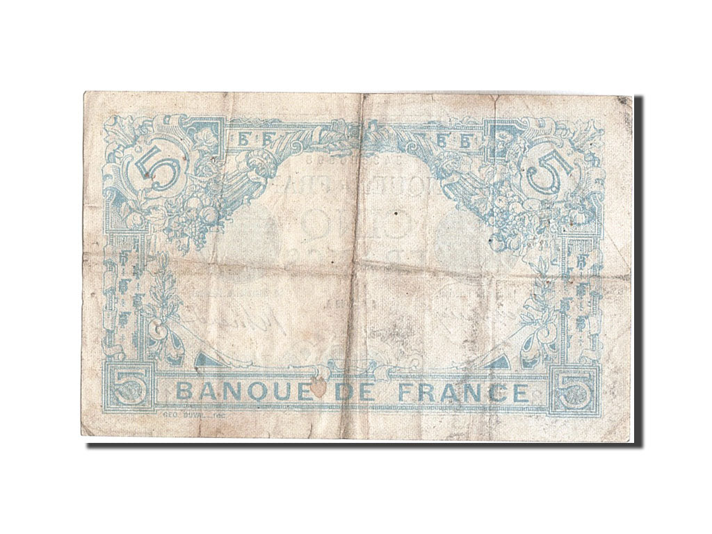 Banknote, France, 5 Francs, 5 F 1912-1917 ''Bleu'', 1916, 1916-09-06, VF(20-25)