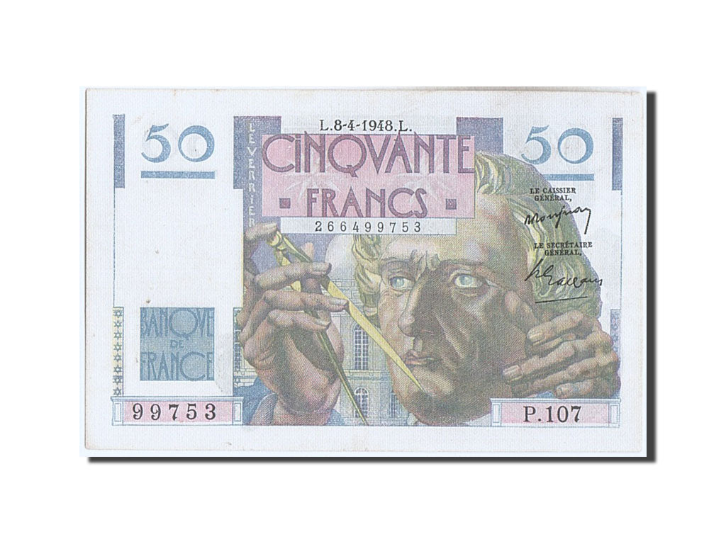 France, 50 Francs, 50 F 1946-1951 ''Le Verrier'', 1948, KM #127b, 1948-04-08,...