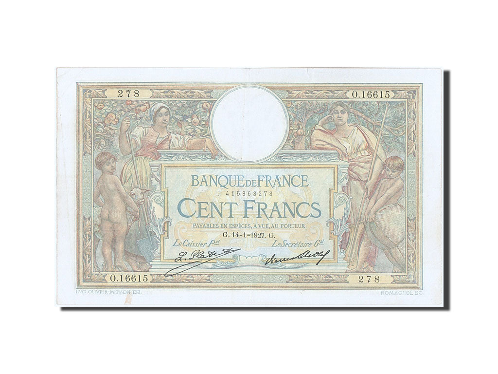 Banknote, France, 100 Francs, 100 F 1908-1939 ''Luc Olivier Merson'', 1927