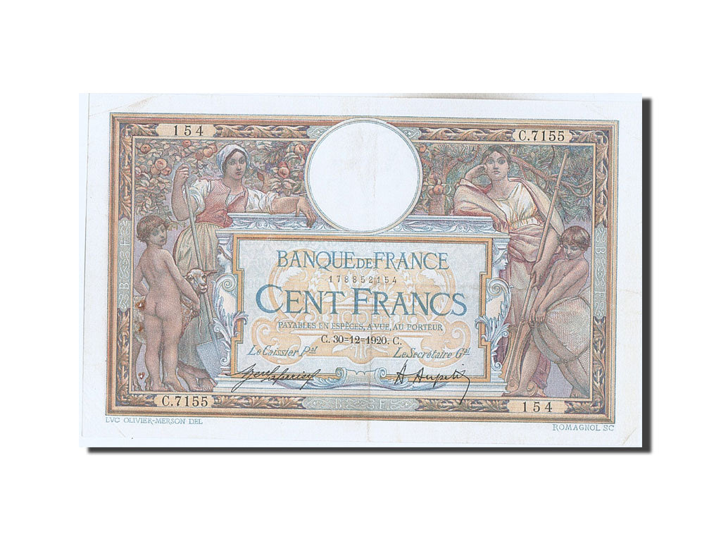 Billet, France, 100 Francs, 100 F 1908-1939 ''Luc Olivier Merson'', 1920