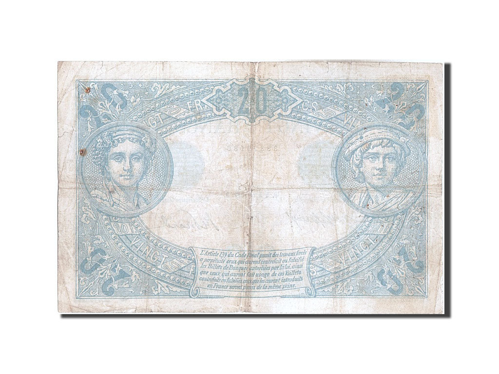 Biljet, Frankrijk, 20 Francs, 20 F 1905-1913 ''Bleu'', 1912, 1912-03-05, TB+