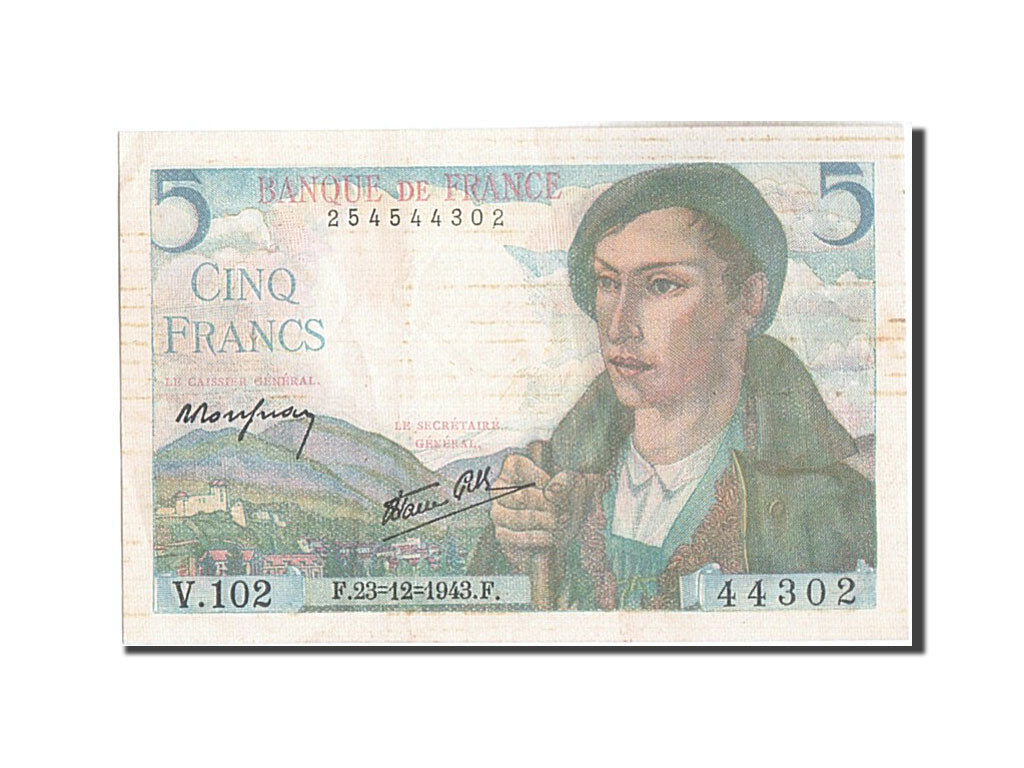 Francia, 5 Francs, 5 F 1943-1947 ''Berger'', 1943, KM:98a, 1943-12-23, MB+, F...
