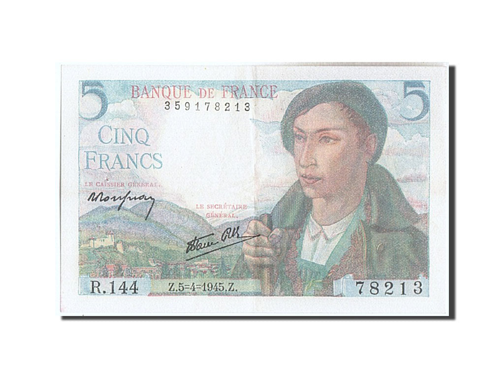 Banknote, France, 5 Francs, 5 F 1943-1947 ''Berger'', 1945, 1945-04-05
