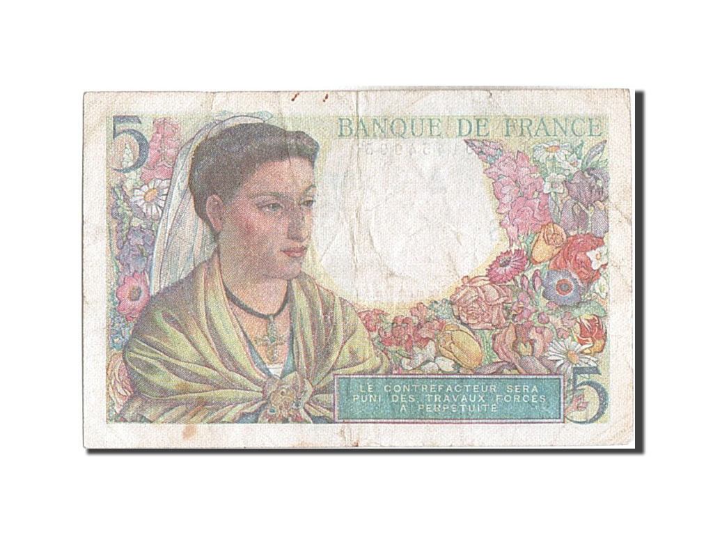 Banknote, France, 5 Francs, 5 F 1943-1947 ''Berger'', 1945, 1945-04-05