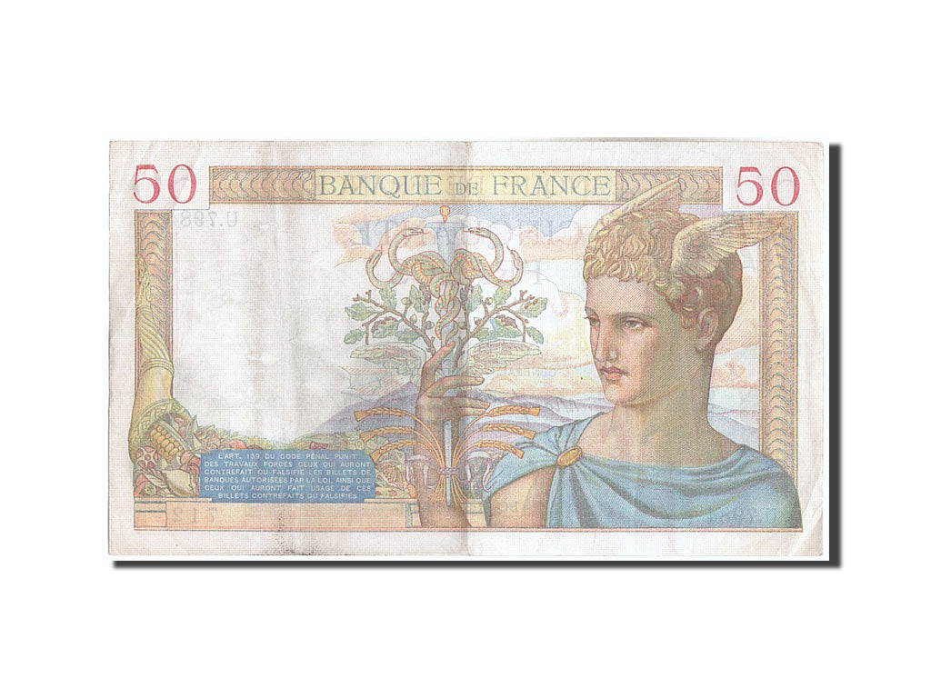 Banknot, Francja, 50 Francs, Cérès, 1938, 1938-03-31, EF(40-45)