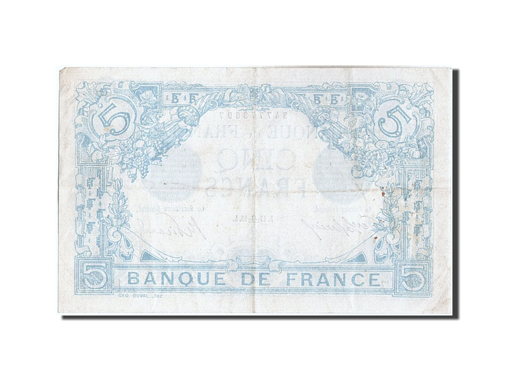 France, 50 Francs, 5 F 1912-1917 ''Bleu'', 1916, KM #85b, 1916-09-15,...